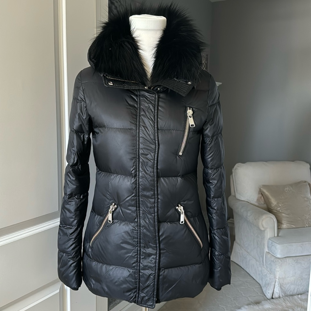 Andrew Marc Down Coat Puffer Dyed Fox Fur Collar Xs